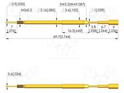 Test needle; Spring compression: 5mm; 5.5mm; 8A; steel; Ø: 3mm; flat