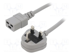 Cable; 3x1.5mm2; BS 1363 (G) plug,IEC C19 female; PVC; 1.8m; grey