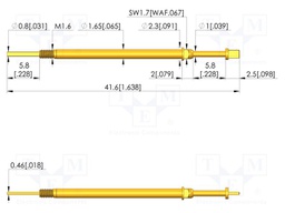 Test needle; Spring compression: 4.4mm; 5mm; 5A; CuBe; gold-plated