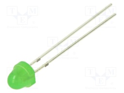 LED; yellow green; 5mm; 68mcd; 100°; Front: flat; 2.1VDC; bullet