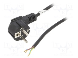 Cable; CEE 7/7 (E/F) plug angled,wires; PVC; 2m; black; 10A; 250V