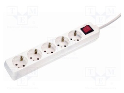 Extension lead; 3G1.5mm2; Sockets: 5; PVC; white; 1.4m; 16A
