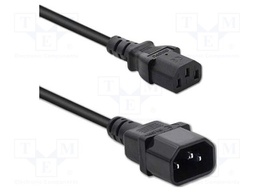 Cable; 3x0.75mm2; IEC C13 female,IEC C14 male; PVC; 1m; black; 10A