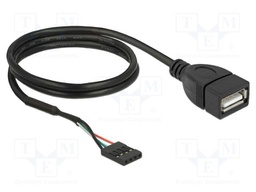 Cable; USB 2.0; USB A socket,4pin pin header; gold-plated; 0.6m
