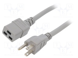 Cable; 3x14AWG; IEC C19 female,NEMA 5-15 (B) plug; PVC; 1.5m