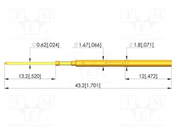 Test probe socket; gold-plated; KS-100; 43.2mm; test needles