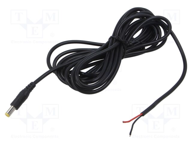 Cable; wires,DC 5,5/2,1 plug; straight; 0.5mm2; black; 4m; 0÷40°C