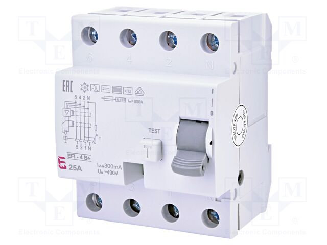 RCD breaker; Inom: 25A; Ires: 300mA; Poles: 4; 230V,400V; IP20; EFI