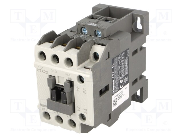 Contactor: 3-pole; NO x3; Auxiliary contacts: NO + NC; 230VAC; 9A