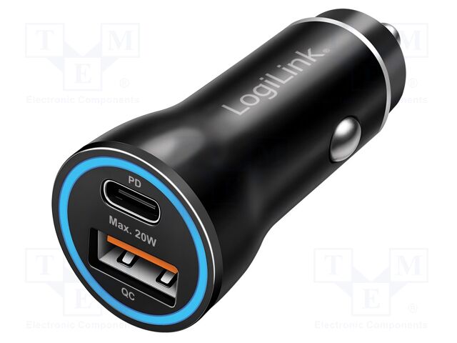 USB power supply; USB A,USB C socket; Sup.volt: 12÷24VDC; black