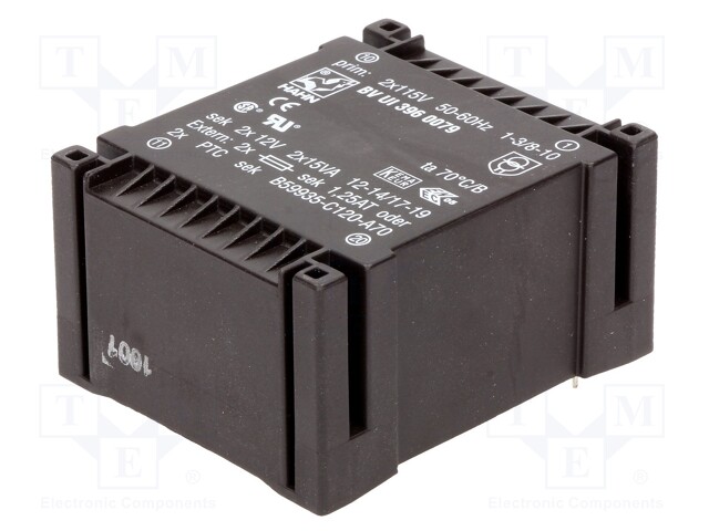 Transformer: encapsulated; 30VA; 115/115VAC; 12V; 12V; 1250mA; 550g