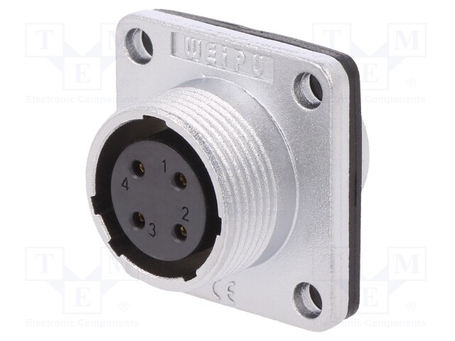 Socket; female; WS; PIN: 4; flange (4 holes),for panel mounting