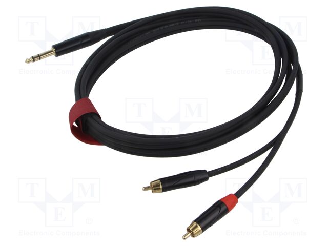 Cable; Jack 6,3mm plug,RCA plug x2; 3m; black; PVC
