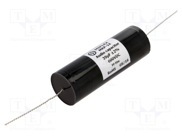 Capacitor: polypropylene; 39uF; 600VDC; ±2%; Ø39.3x112mm; -25÷85°C