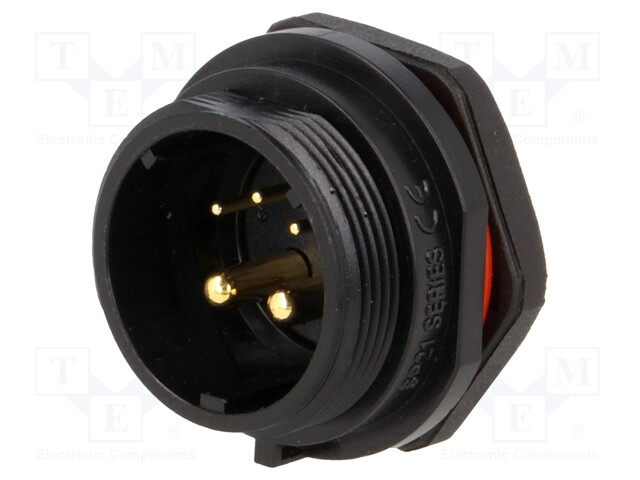 Socket; male; SP21; PIN: 5(2+3); IP68; soldering; 500V; Inom 1: 30A