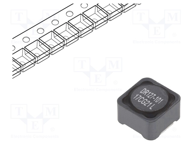 Inductor: wire; SMD; 100uH; Ioper: 1.96A; 163mΩ; 12.5x12.5x8mm; ±20%