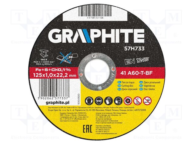 Cutting wheel; Ø: 125mm; Øhole: 22.2mm; Disc thick: 1mm