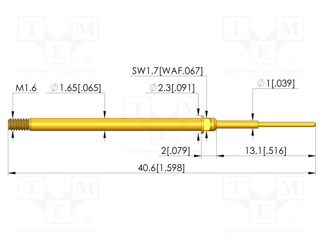 Test needle; Spring compression: 4mm; 5mm; 8A; CuBe; gold-plated