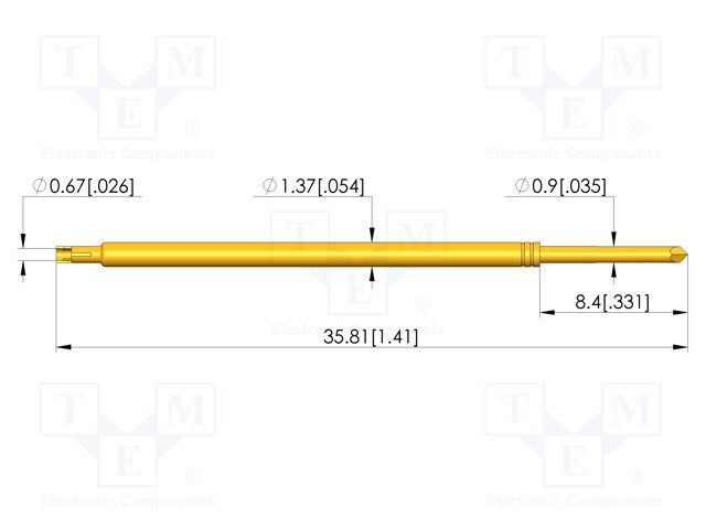 Test needle; Spring compression: 4.3mm; 6.35mm; 5A; steel; Ø: 0.9mm
