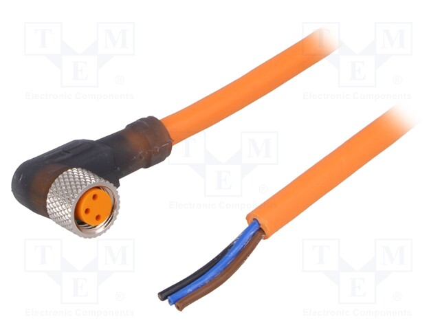 Connector: M8; 5m; female; PIN: 3; angled 90°; plug; PVC