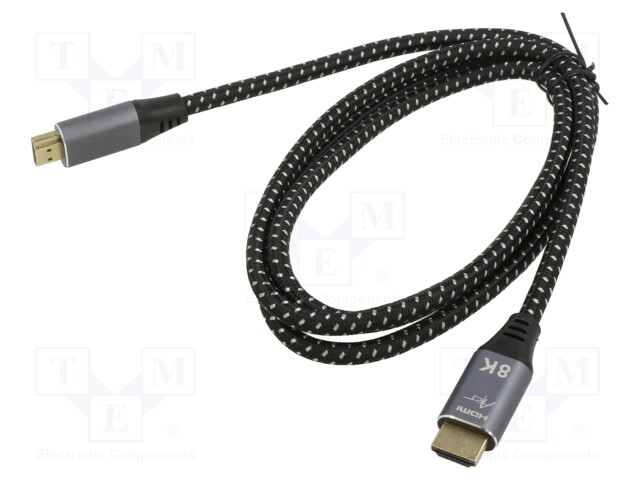 Cable; HDMI 2.1; HDMI plug,both sides; textile; 1.5m; black; 30AWG