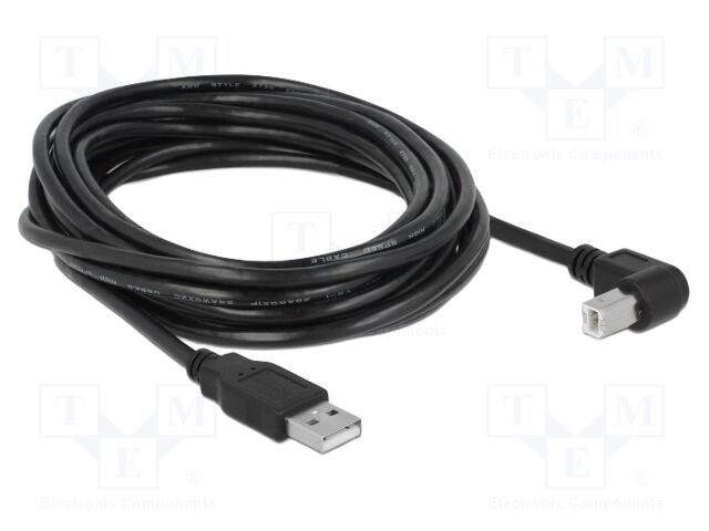Cable; USB 2.0; USB A plug,USB B plug 90° up/down; 5m; black
