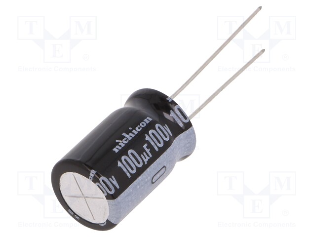 Capacitor: electrolytic; THT; 100uF; 100VDC; Ø12.5x20mm; Pitch: 5mm