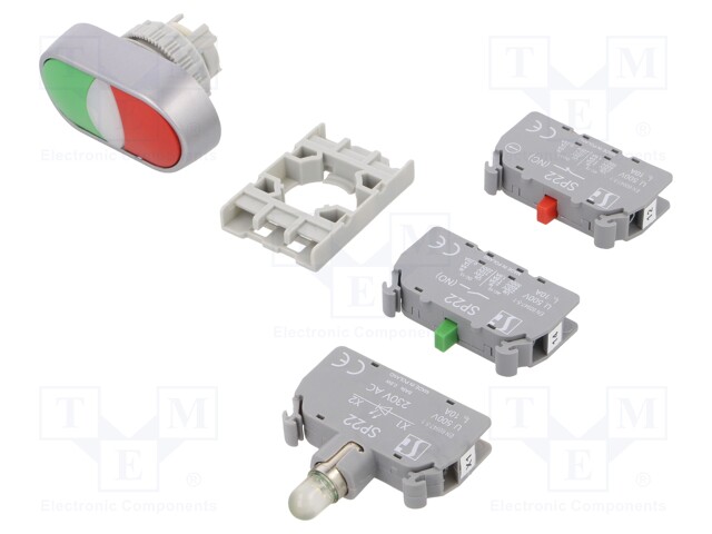 Switch: double; Stabl.pos: 1; NC + NO; 22mm; green/red; IP65; Pos: 2