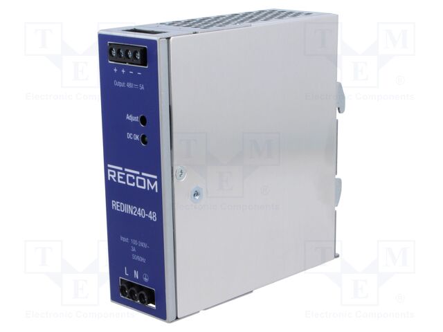 Power supply: switched-mode; for DIN rail; 240W; 48VDC; 5A; 90.5%
