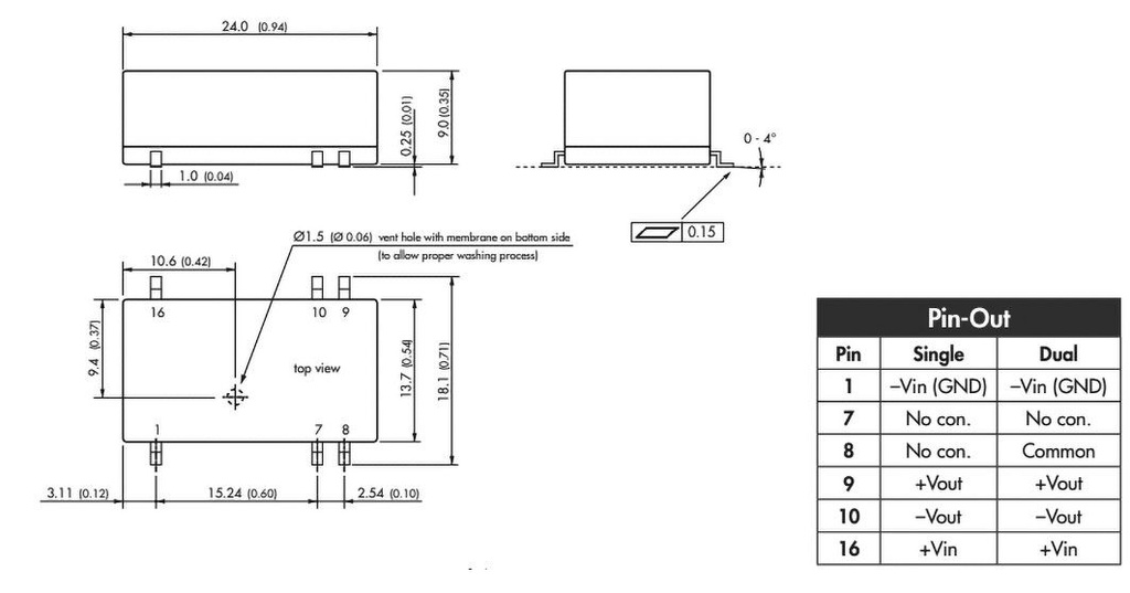 Converter: DC/DC; 2W; Uin: 10.8÷13.2V; Uout: 12VDC; Uout2: -12VDC