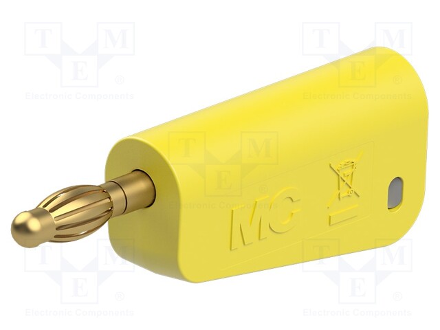 Plug; 4mm banana; 32A; yellow; gold-plated; Mounting: on cable