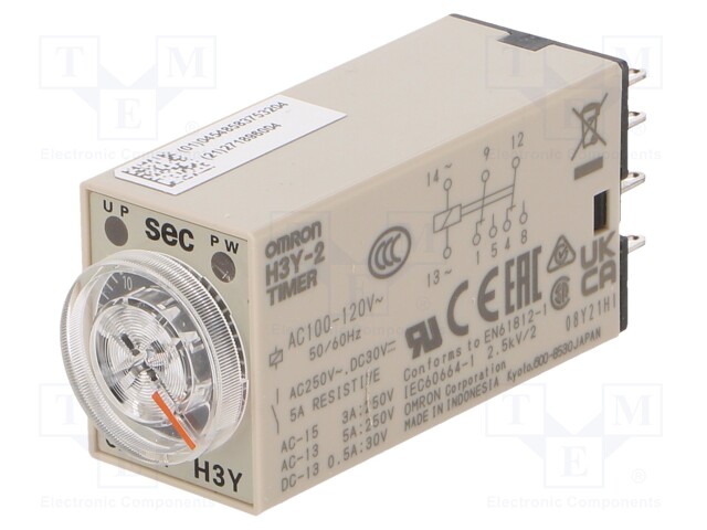 Timer; 1÷30s; DPDT; 100÷120VAC; number of operation modes: 1; IP40