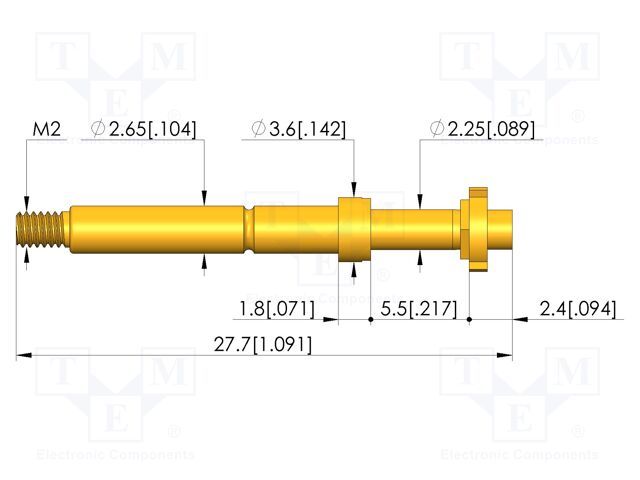 Test needle; Spring compression: 4mm; 5mm; 8A; CuBe; gold-plated