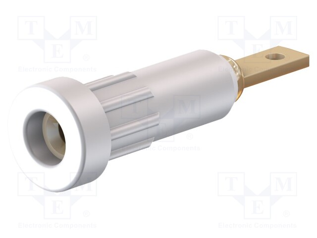 Socket; 2mm banana; 10A; 23mm; white; Mounting: soldered,on panel