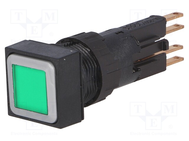 Switch: push-button; Stabl.pos: 2; 16mm; green; filament lamp