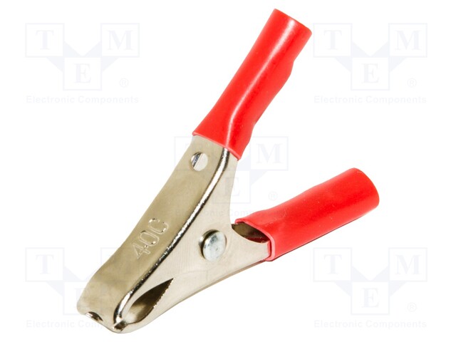 Crocodile clip; 20A; Grip capac: max.19mm; Overall len: 58mm; red