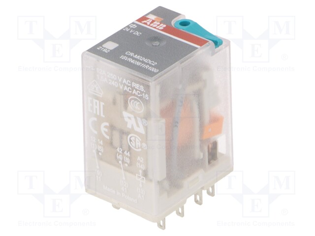 Relay: electromagnetic; DPDT; Ucoil: 24VDC; 12A; max.250VAC