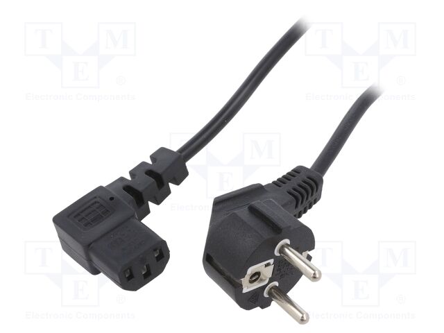 Cable; CEE 7/7 (E/F) plug angled,IEC C13 female 90°; 1.2m; PVC