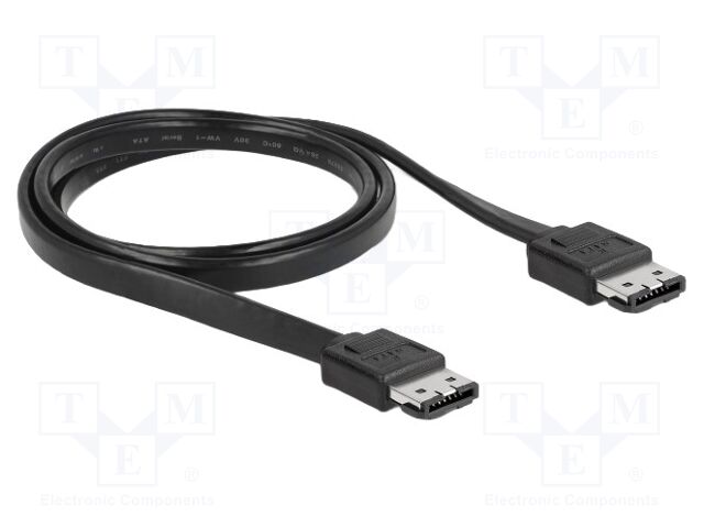 Cable: SATA; e-SATA socket,both sides; 1m; flat; black; 3Gbps
