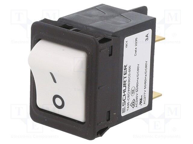 Circuit breaker; Urated: 240VAC; 60VDC; 3A; DPST; Poles: 2; SNAP-IN