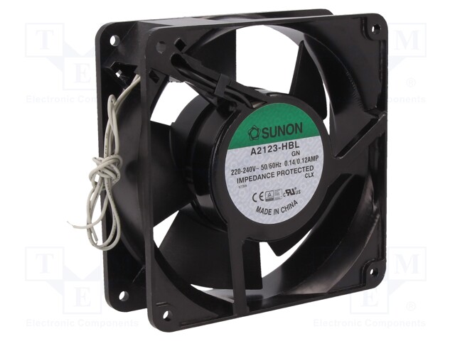 Fan: AC; axial; 230VAC; 120x120x38mm; 163.93m3/h; 45dBA; Len: 300mm
