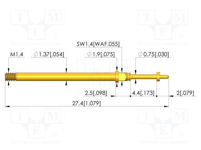 Test needle; Spring compression: 3.5mm; 4.4mm; 5A; CuBe; Ø: 0.6mm