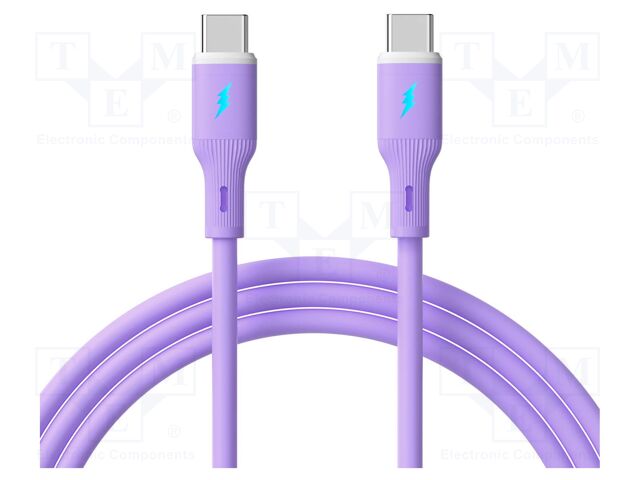 Cable; USB 2.0; USB C plug,both sides; nickel plated; 1m; violet