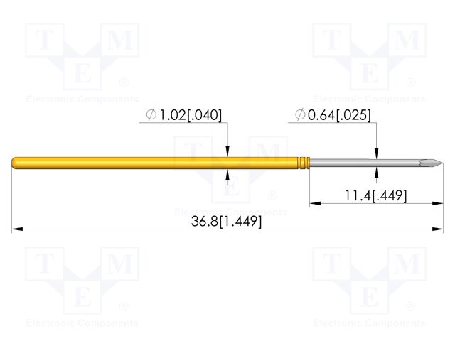 Test needle; Spring compression: 8mm; 10mm; 3A; steel; Ø: 0.64mm