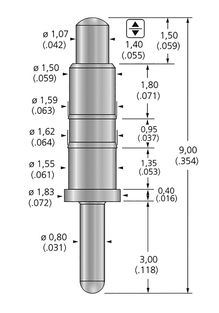 Test needle; Operational spring compression: 0.7mm; 2A; Ø: 1.07mm