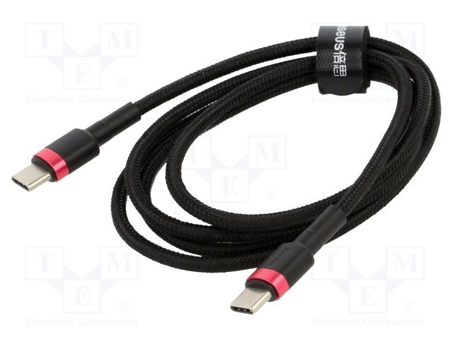 Cable; USB A plug double sided,USB C plug; 1m; black-red; 60W