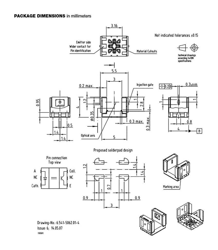 Transmissive Photo Interrupter, Phototransistor, SMD, 3 mm, 0.3 mm, 25 mA, 5 V