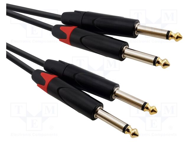 Cable; Jack 6,3mm plug x2,both sides; 6m; black; PVC