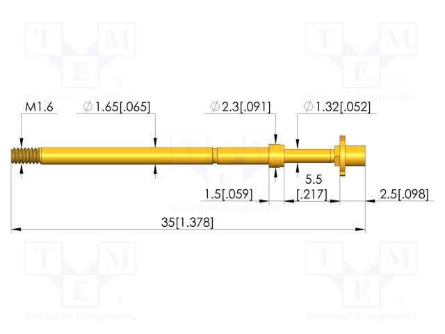 Test needle; Spring compression: 4mm; 5mm; 8A; CuBe; gold-plated