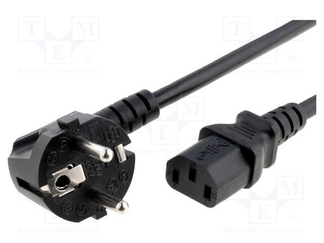 Cable; CEE 7/7 (E/F) plug angled,IEC C13 female; 1m; black; PVC